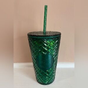 Starbucks 16 oz. Green Jeweled Pattern Cold Tumbler 2021 with Straw